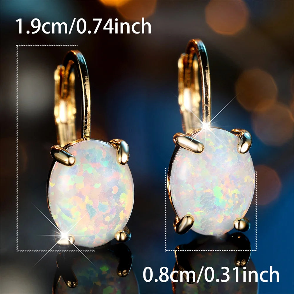 “Oval Opal Hoop Earrings for Women”