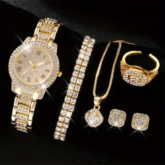 6PCS Women's Crystal Watch Set