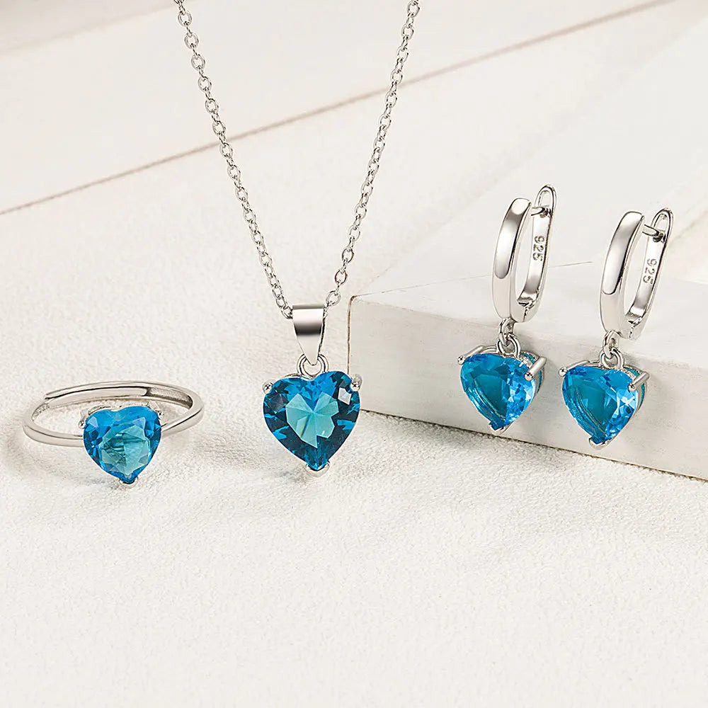 925 Silver Heart Zircon Jewelry Set