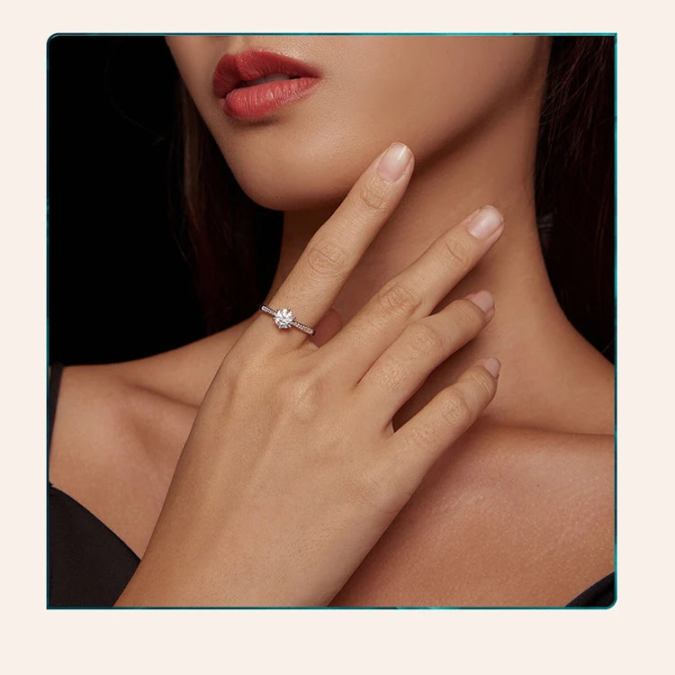 Bamoer Sterling Silver Moissanite Ring with Diamond Accents”