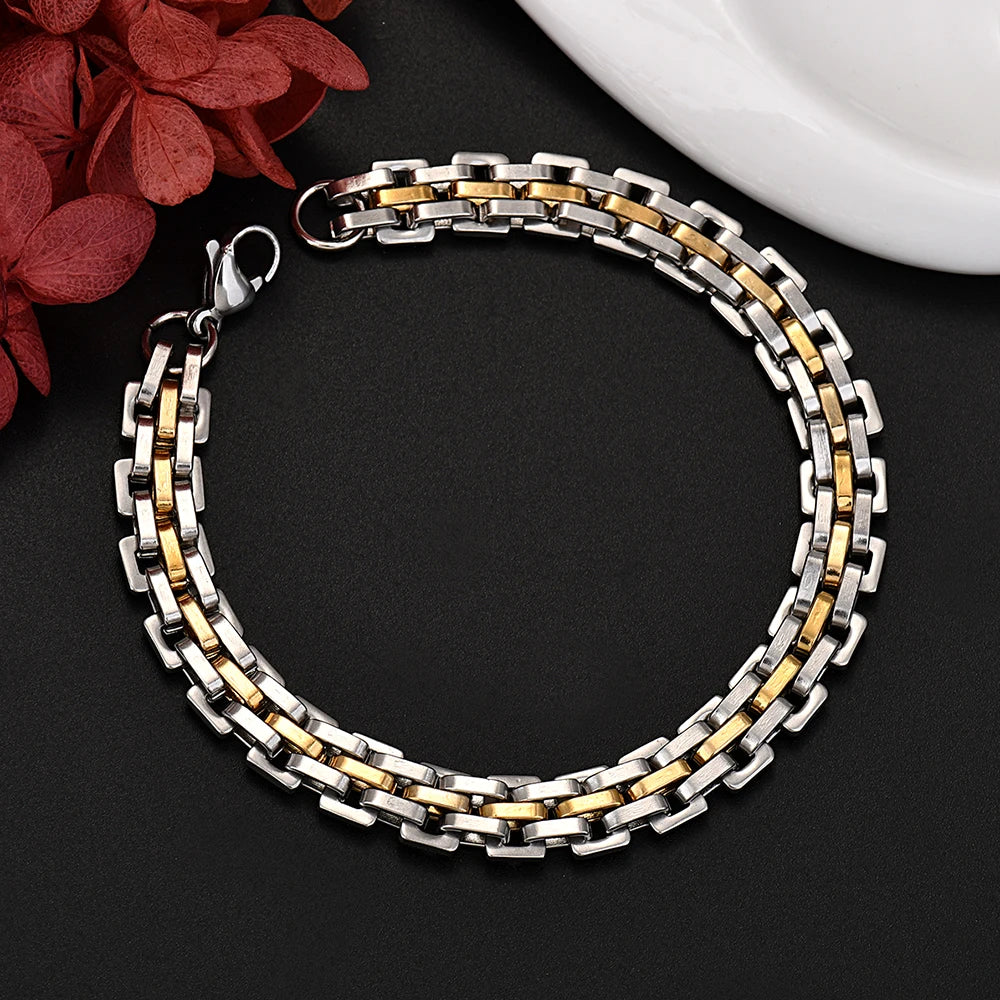 “18K Gold Filled Silver 9MM Chain Bracelet 20CM