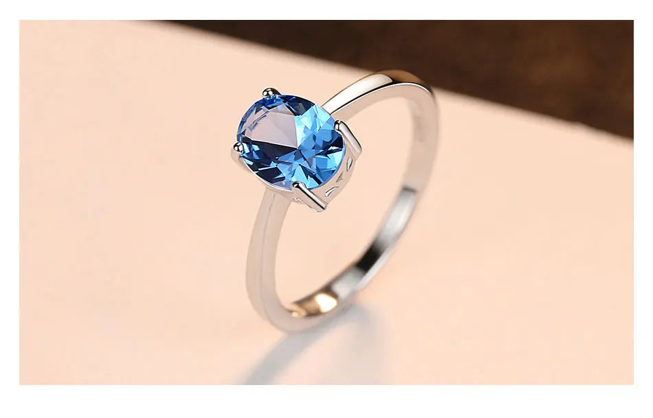 ZDADAN 925 Sterling Silver Blue Topaz Ring