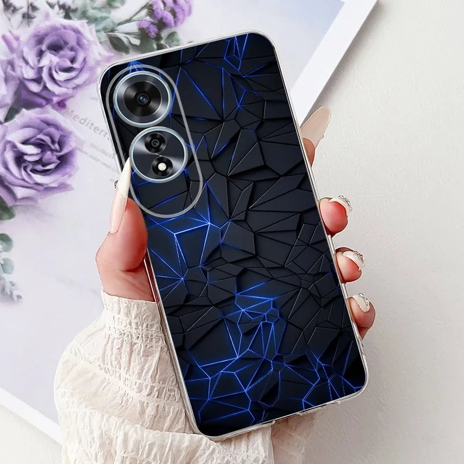 Elegant Floral Cat TPU Cover – OPPO A60