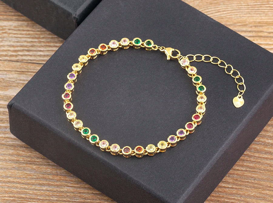 Nidin 6 Colors Shiny Crystal Bracelet For Women Rhinestone Zircon Charm Wrist Adjustable Bangles Girls Exquisite Jewelry Gift