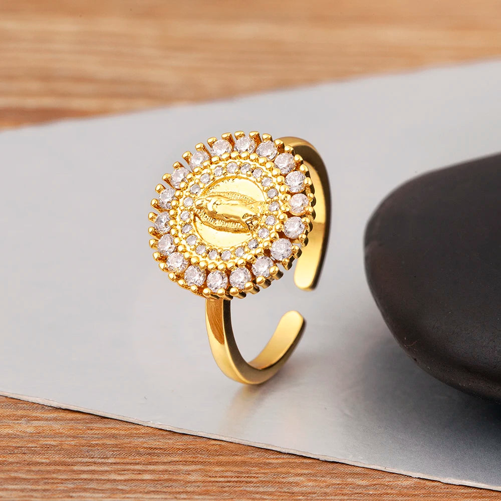 "Retro Virgin Mary Zircon Ring – Adjustable Unisex Jewelry"