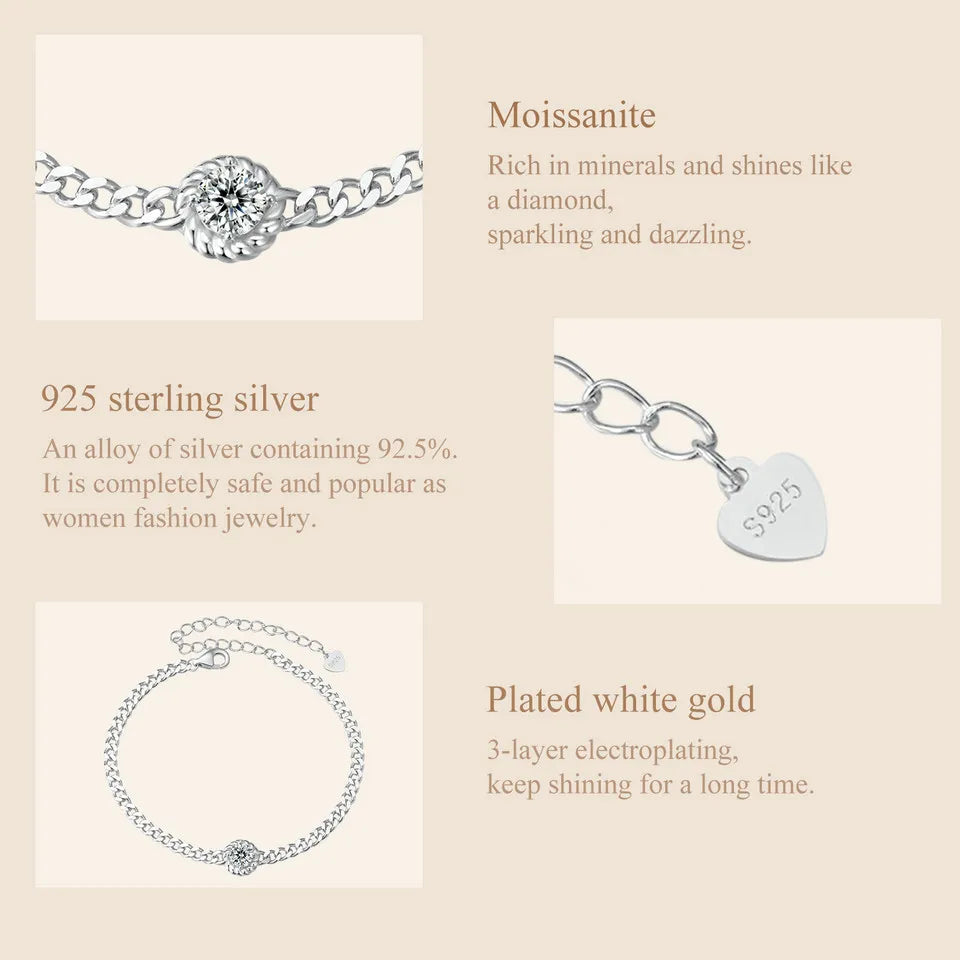 “White Gold Plated Moissanite Sterling Silver Bracelet”