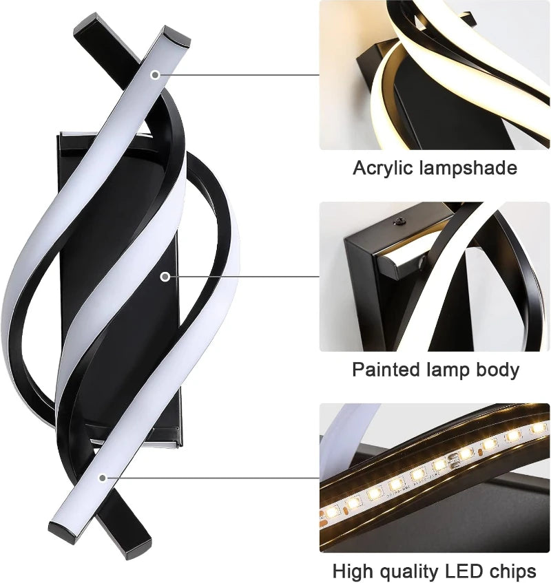 Curved Spiral LED Wall Lamp for Bedroom & Living Room