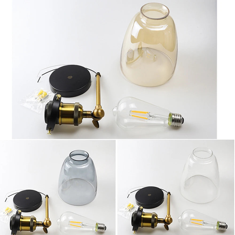 Retro Glass Wall Lamp with Vintage Metal Frame