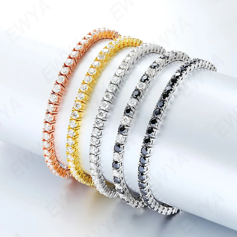 “Black Moissanite Tennis Bracelet, 925 Silver”
