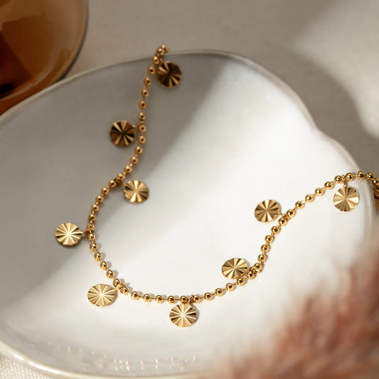 18K Gold Plated Petal Circle Anklet, Rust-Proof