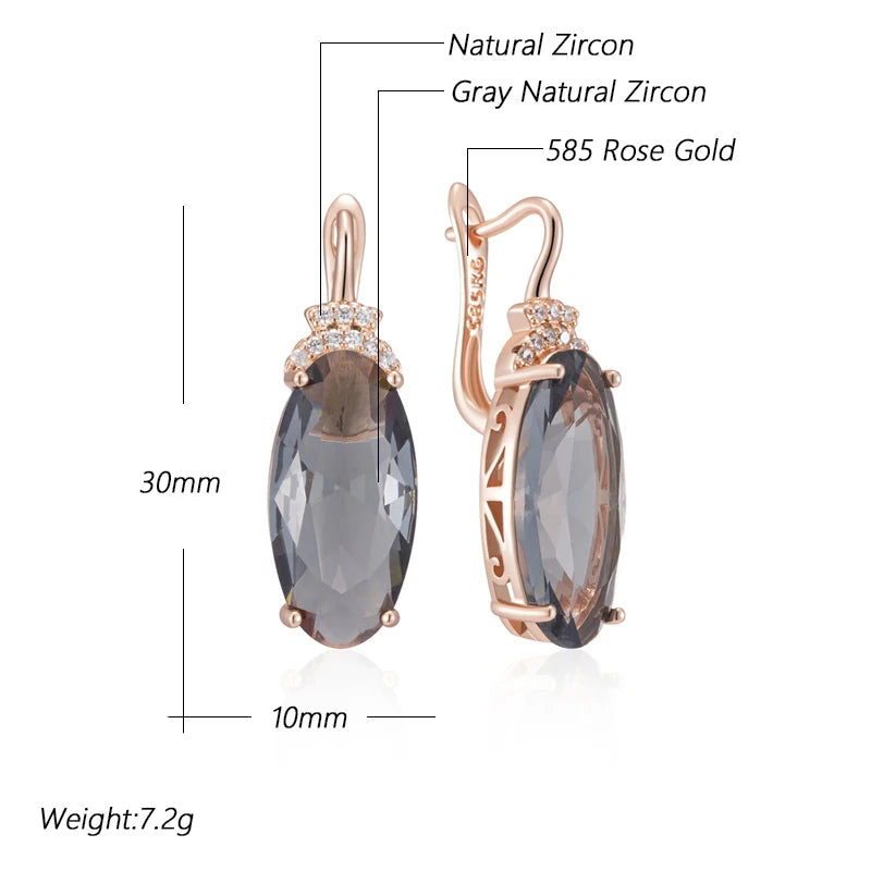 585 Rose Gold Grey Oval Zircon Earrings