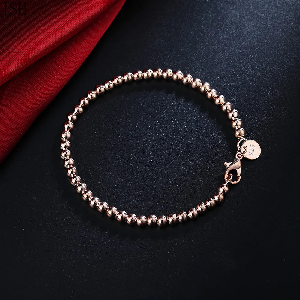 “925 Silver 4mm Gold Bead Chain Bracelet”