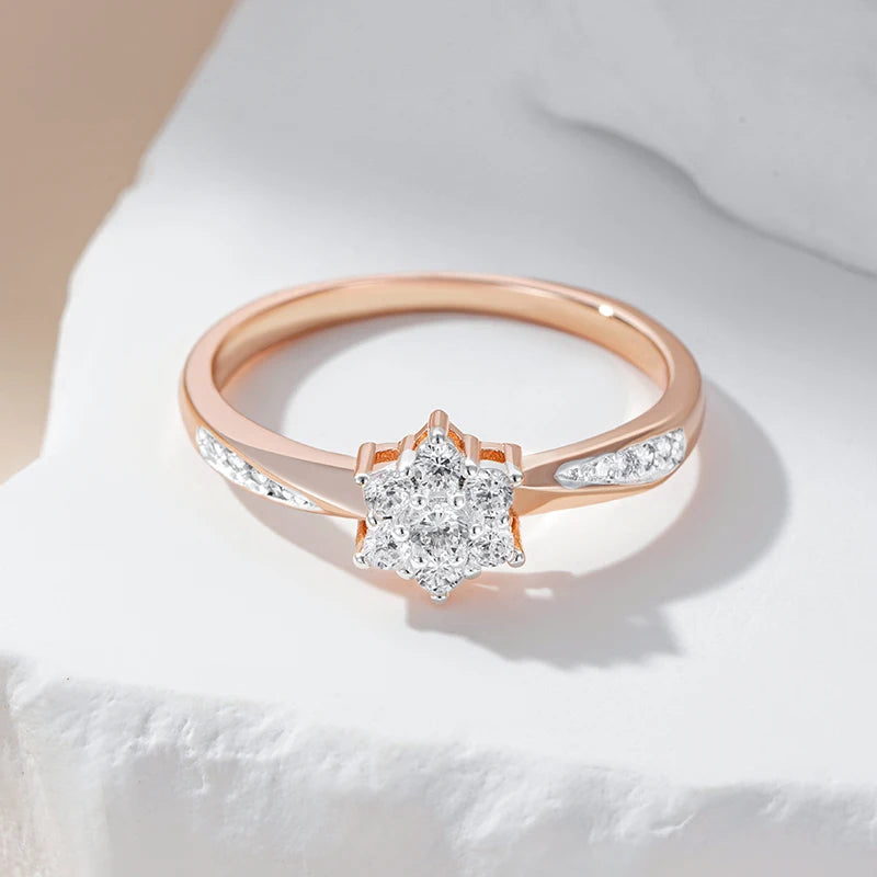 “Kinel Rose Gold Flower Zircon Ring