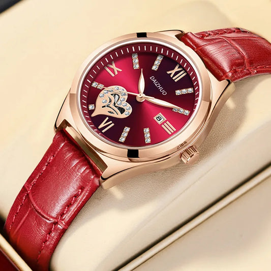 UTHAI Women's Red Leather Quartz Watch
