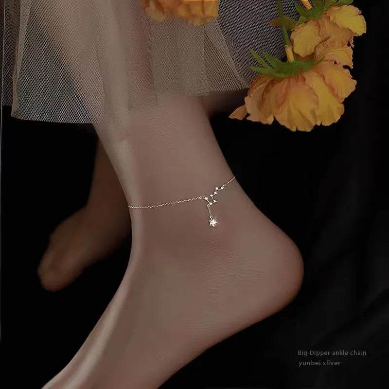 925 Silver Star Charm Anklet, Elegant Gift
