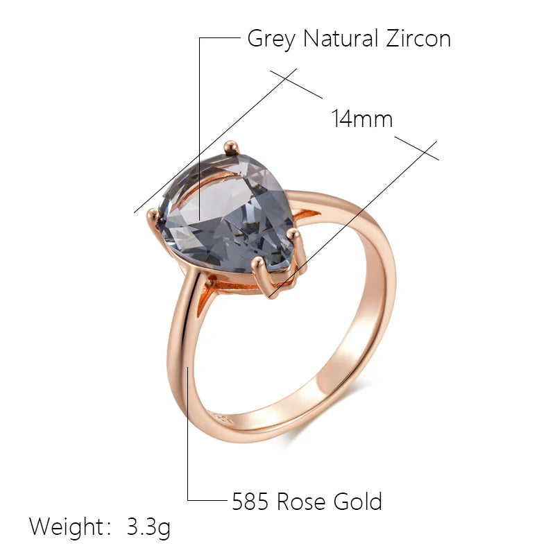 “Kinel Rose Gold Gray Crystal Teardrop Ring