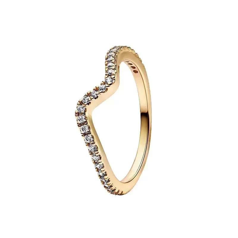 925 Silver Gold Series Heart Crown Ring – Sparkling Jewelry Gift"