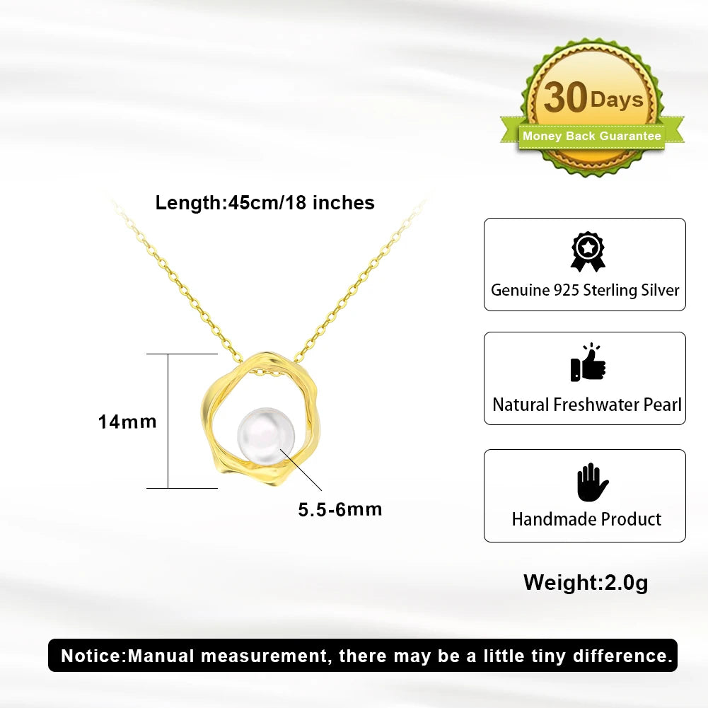14K Gold 925 Silver Pearl Pendant Necklace