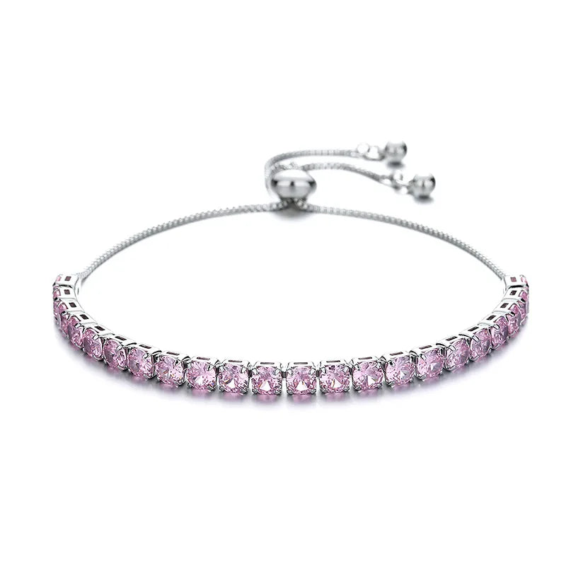 “925 Silver Pink Zircon Adjustable Bracelet”