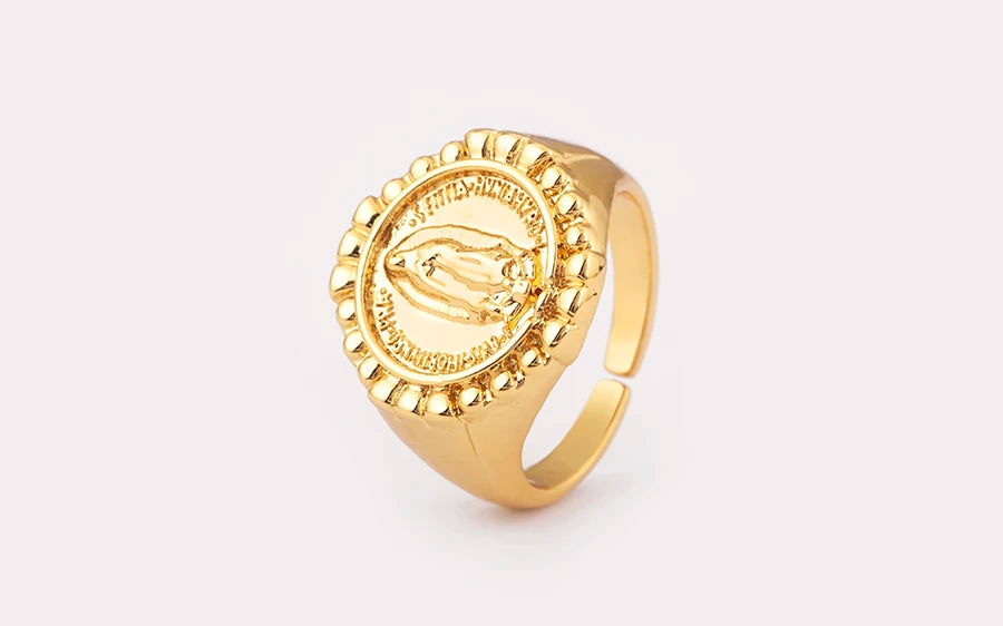 "Retro Virgin Mary Zircon Ring – Adjustable Unisex Jewelry"