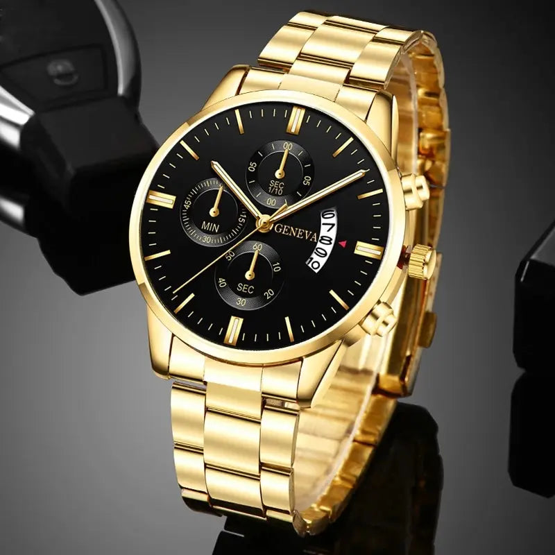 Men's Gold Stainless Steel Quartz Watch, Calenda