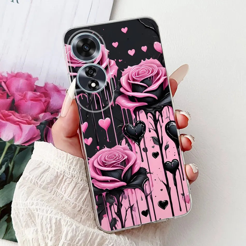 Elegant Floral Cat TPU Cover – OPPO A60