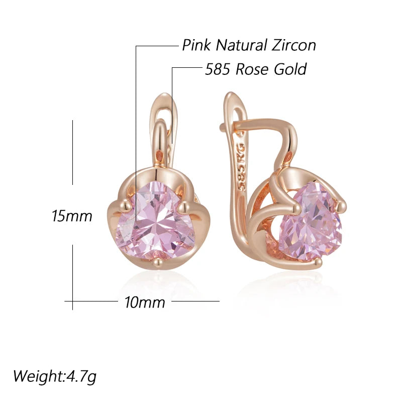 “585 Rose Gold Pink Zircon Earrings”
