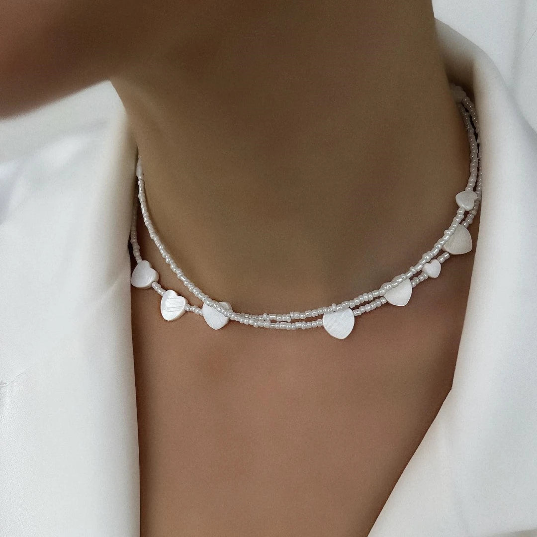 Handmade White Heart Pendant Choker Necklace