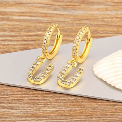 "Gold Zircon Alphabet Hoop Earrings A–Z – Fashion Jewelry Gift