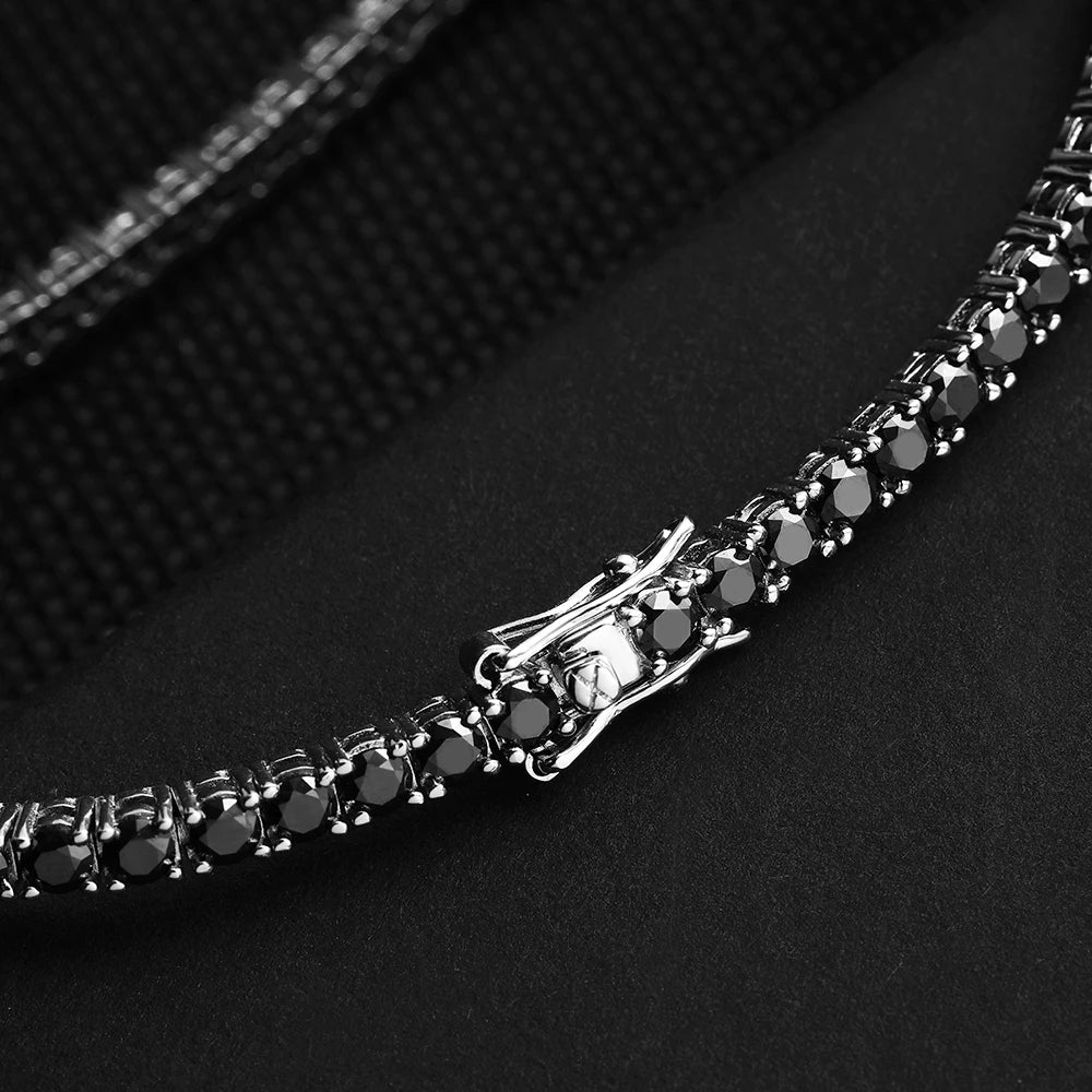 “Black Moissanite Tennis Bracelet, 925 Silver”