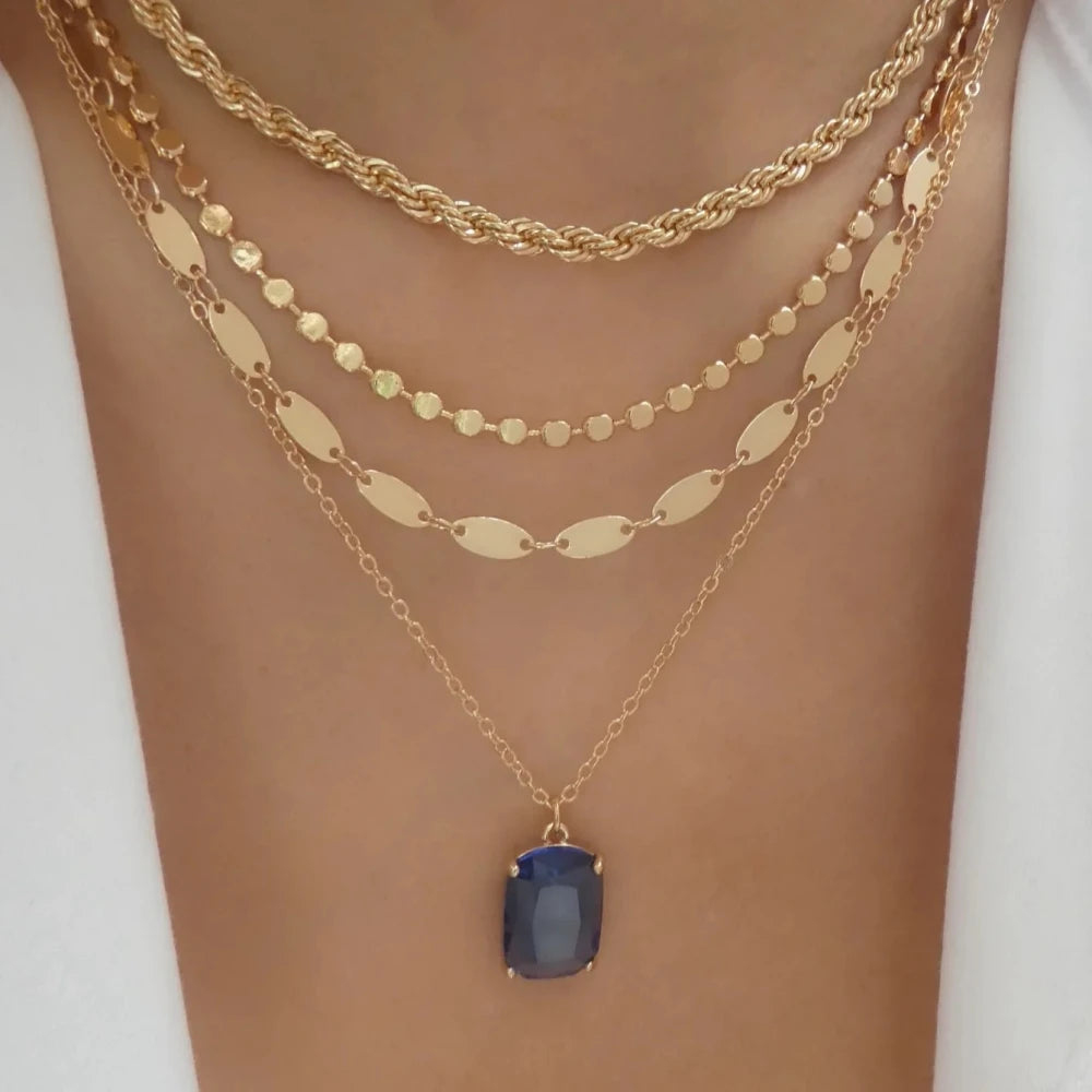 Boho Multi-layer Stainless Steel Necklace with Multicolor Crysta