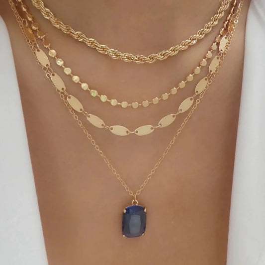 Boho Multi-layer Stainless Steel Necklace with Multicolor Crysta