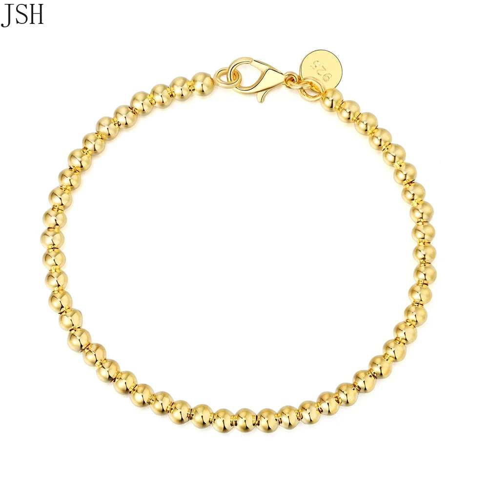 “925 Silver 4mm Gold Bead Chain Bracelet”