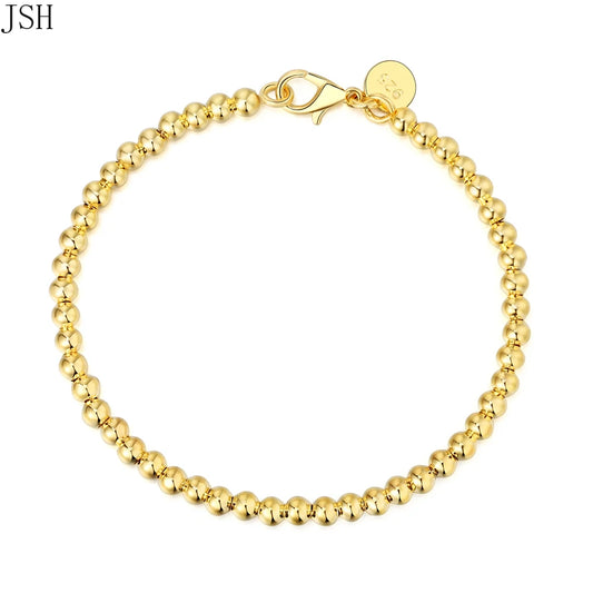 “925 Silver 4mm Gold Bead Chain Bracelet”