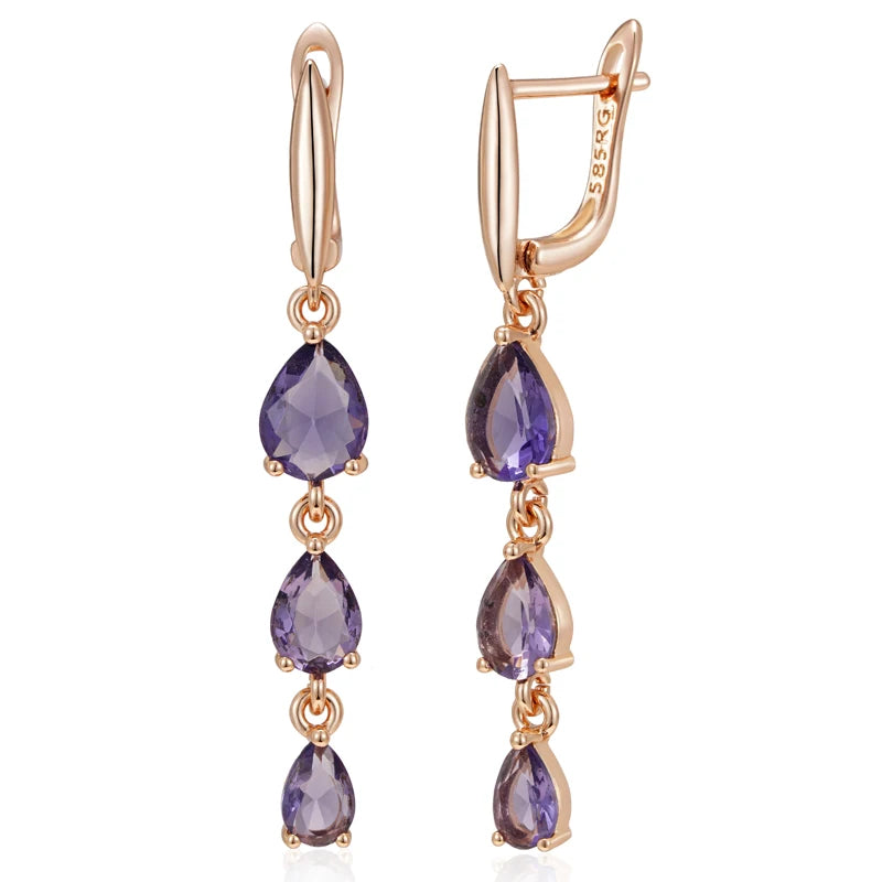 585 Rose Gold Purple Zircon Drop Earrings”