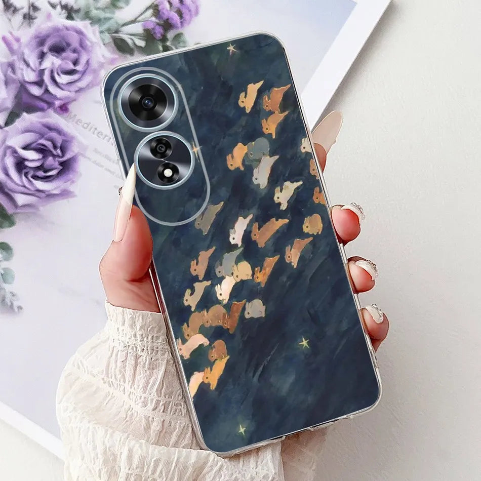 Elegant Floral Cat TPU Cover – OPPO A60