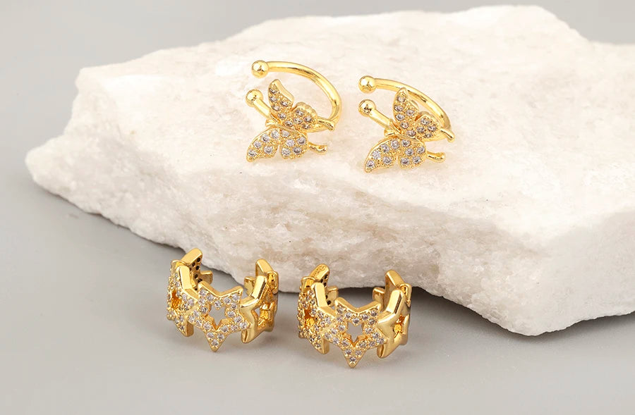 "Zircon Butterfly/Star Clip Earrings – Women’s Ear Cuff Jewelry