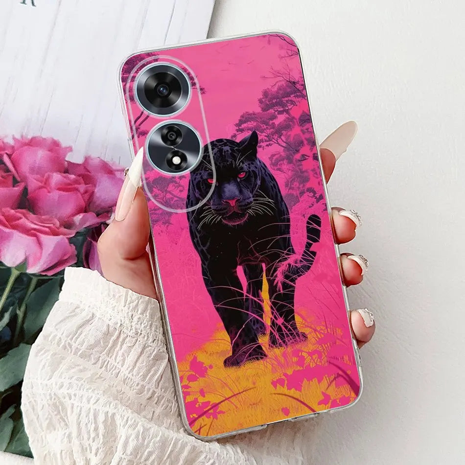 Elegant Floral Cat TPU Cover – OPPO A60
