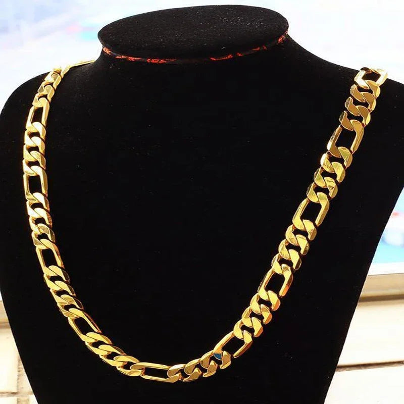18K Gold Color Silver 8mm Chain Necklace 20in