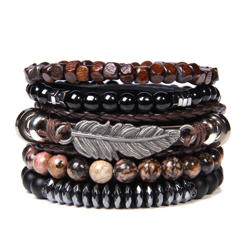 “Men’s Multilayer Wooden Bead Bracelet