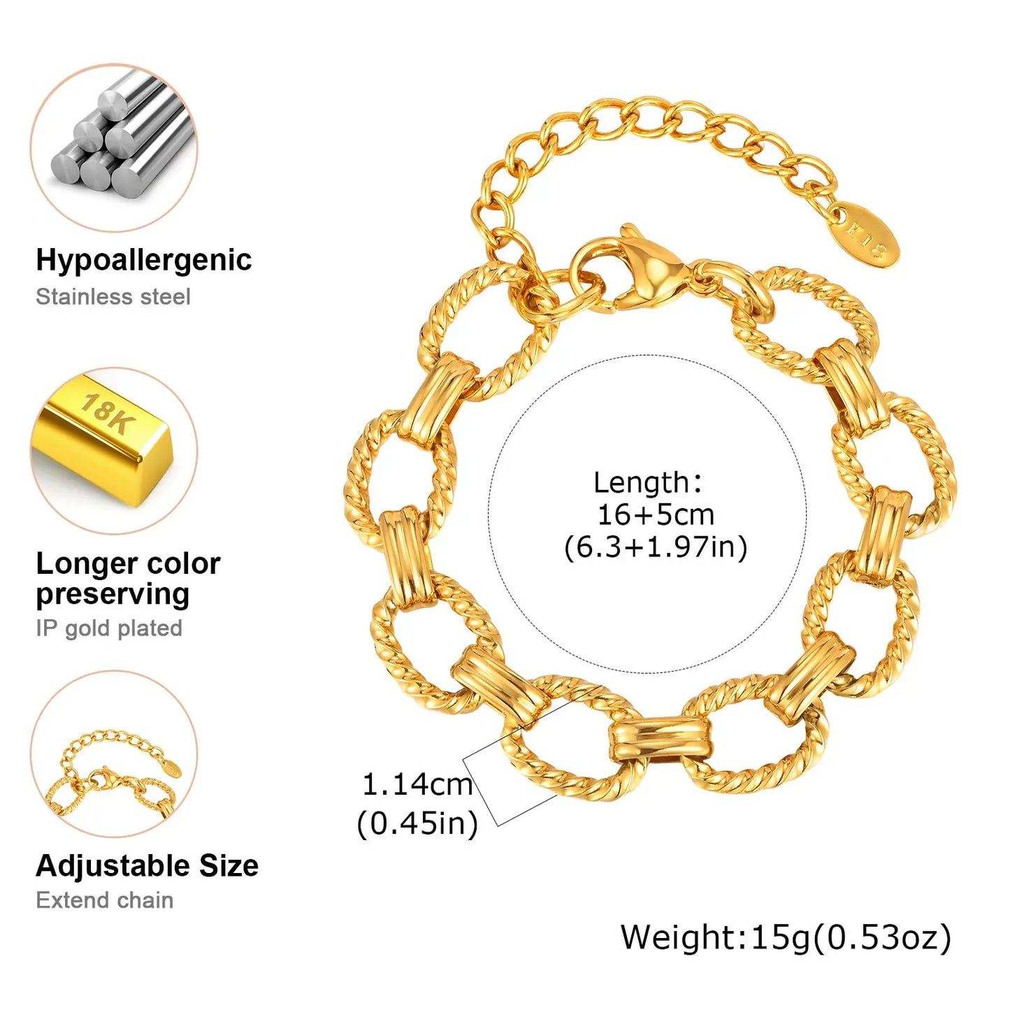 18K Gold-Plated Chunky Stainless Steel Bracelet