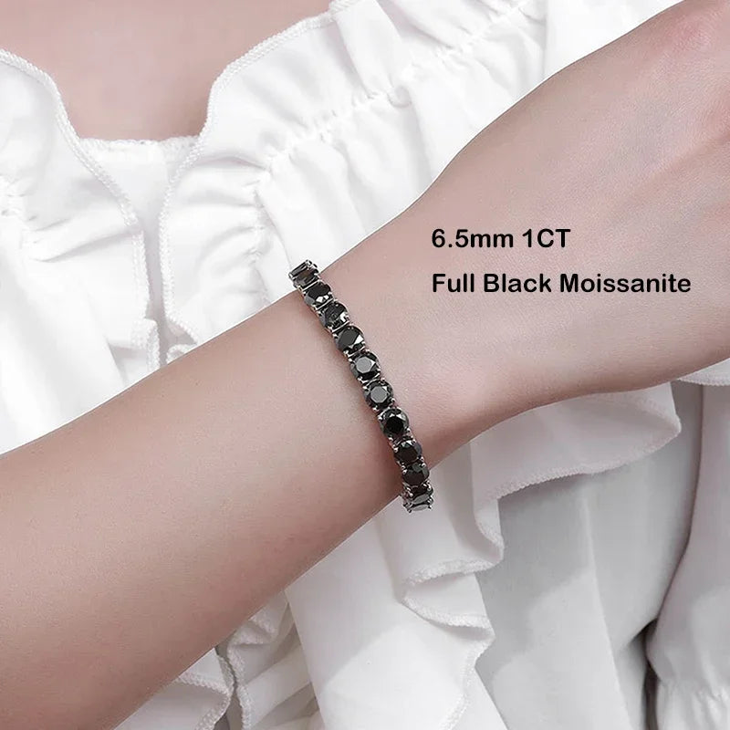 “Black Moissanite Tennis Bracelet, 925 Silver”