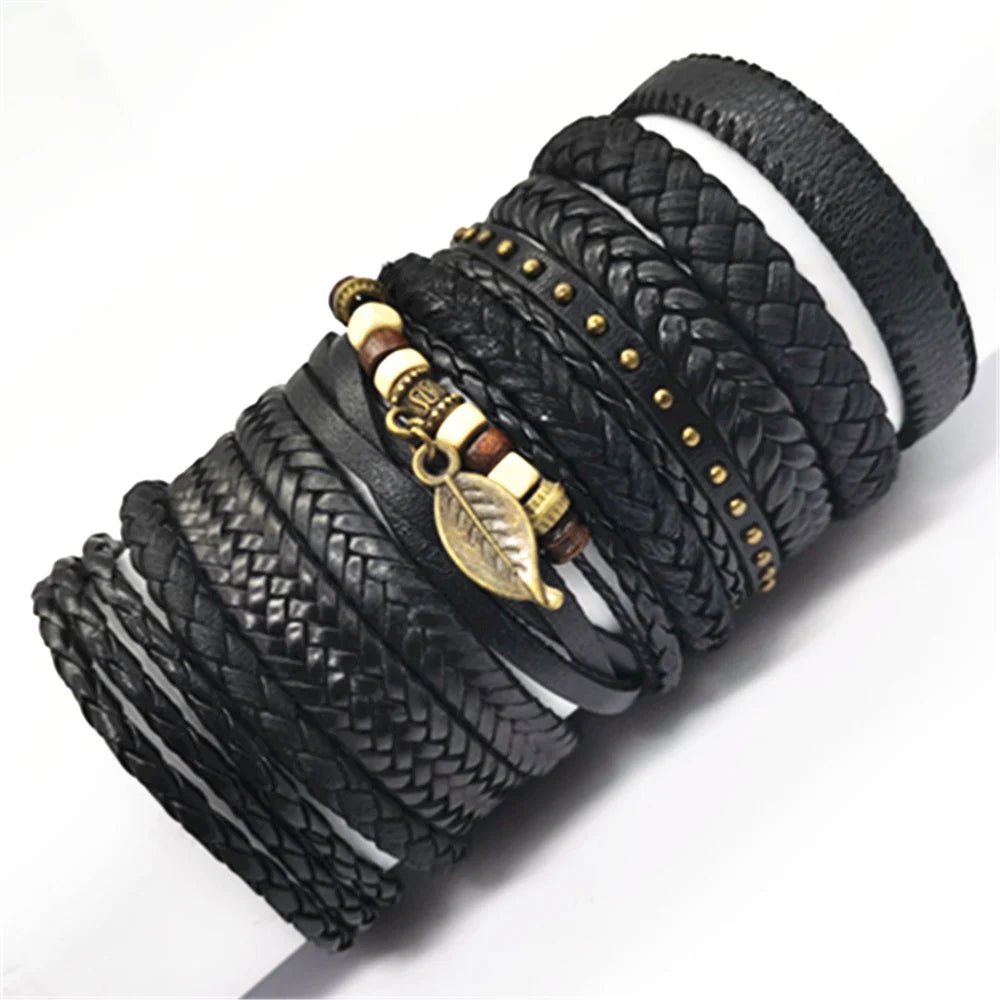 “Men & Women Black Wrap Leather Bracelets”