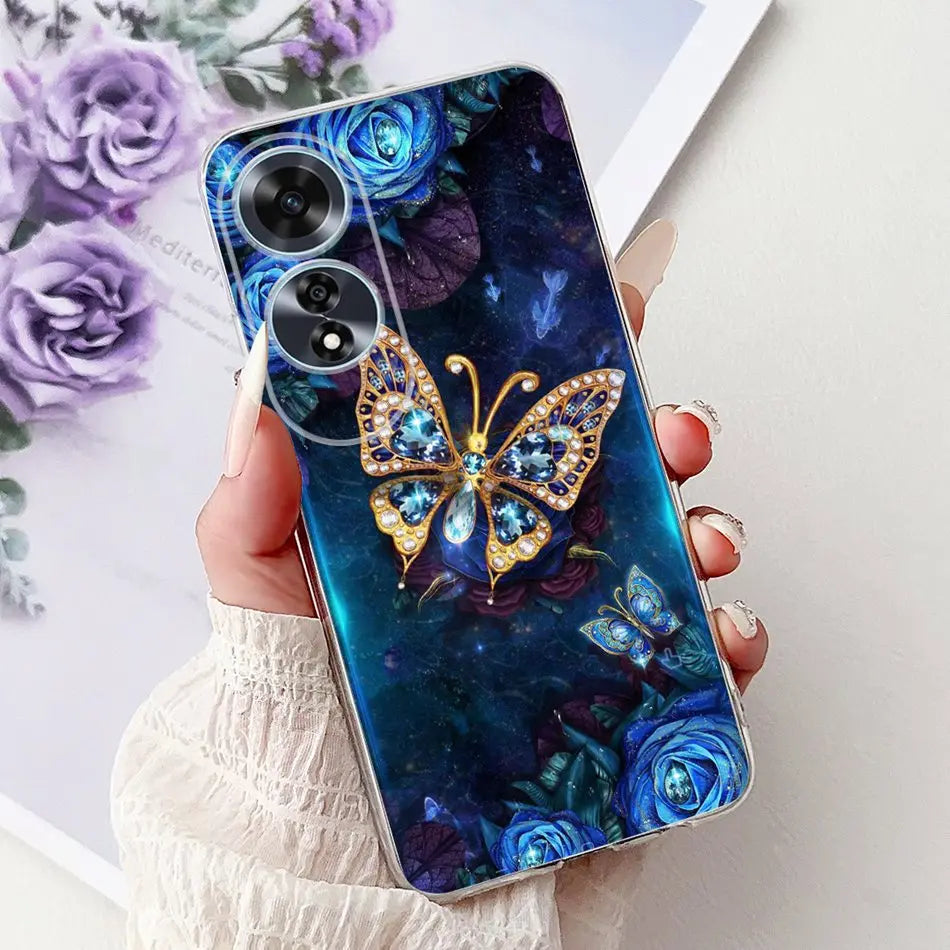 Elegant Floral Cat TPU Cover – OPPO A60