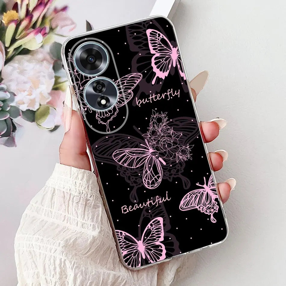 Elegant Floral Cat TPU Cover – OPPO A60