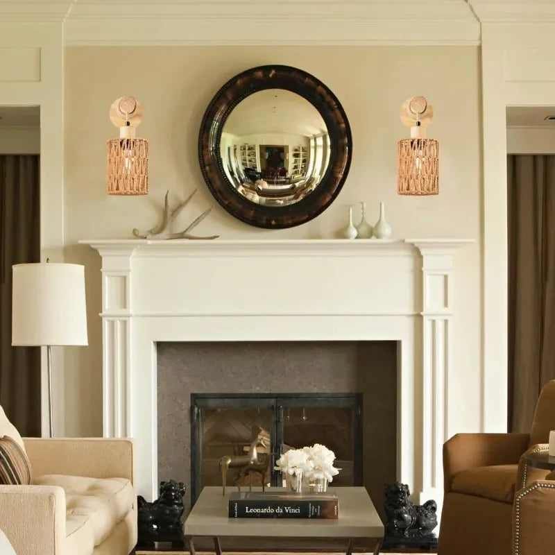 Cylindrical Wall Lamp with Natural Hemp Rope Accent