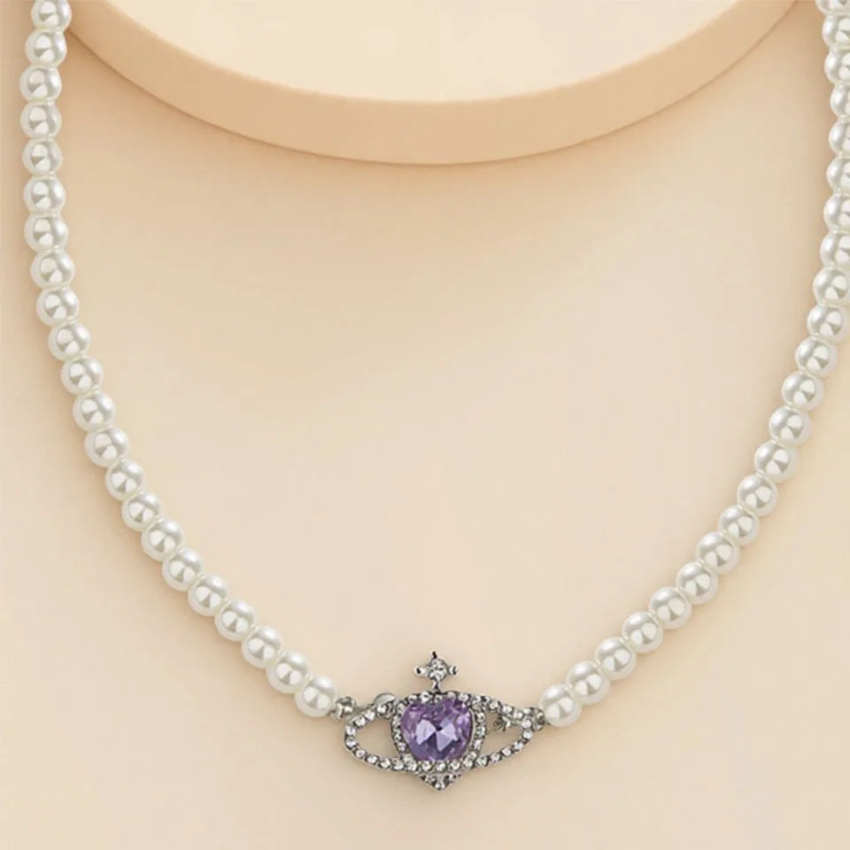 Korean Purple Heart Pearl Choker Necklace
