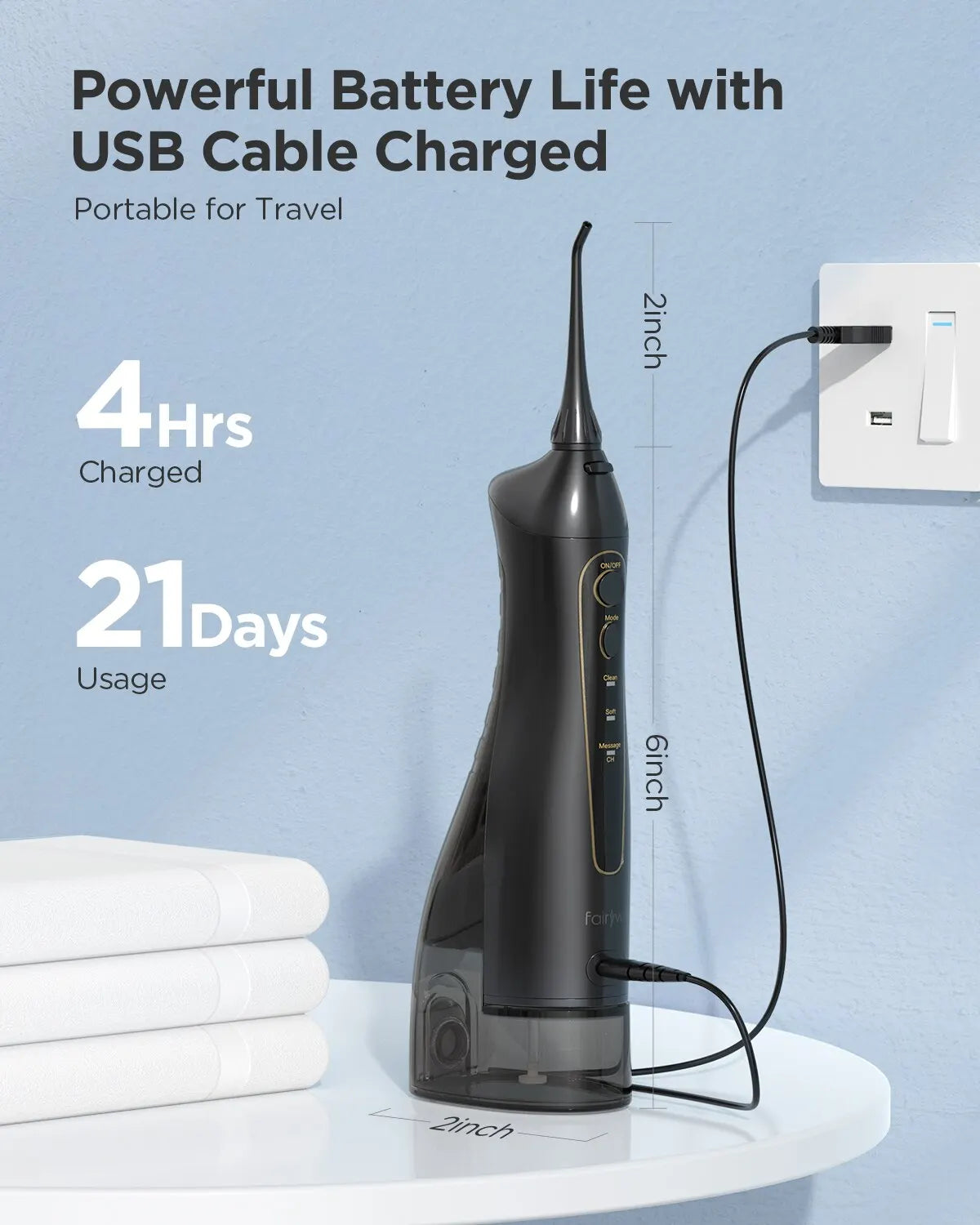 Fairywill Portable Water Flosser – Rechargeable Dental Cleaner