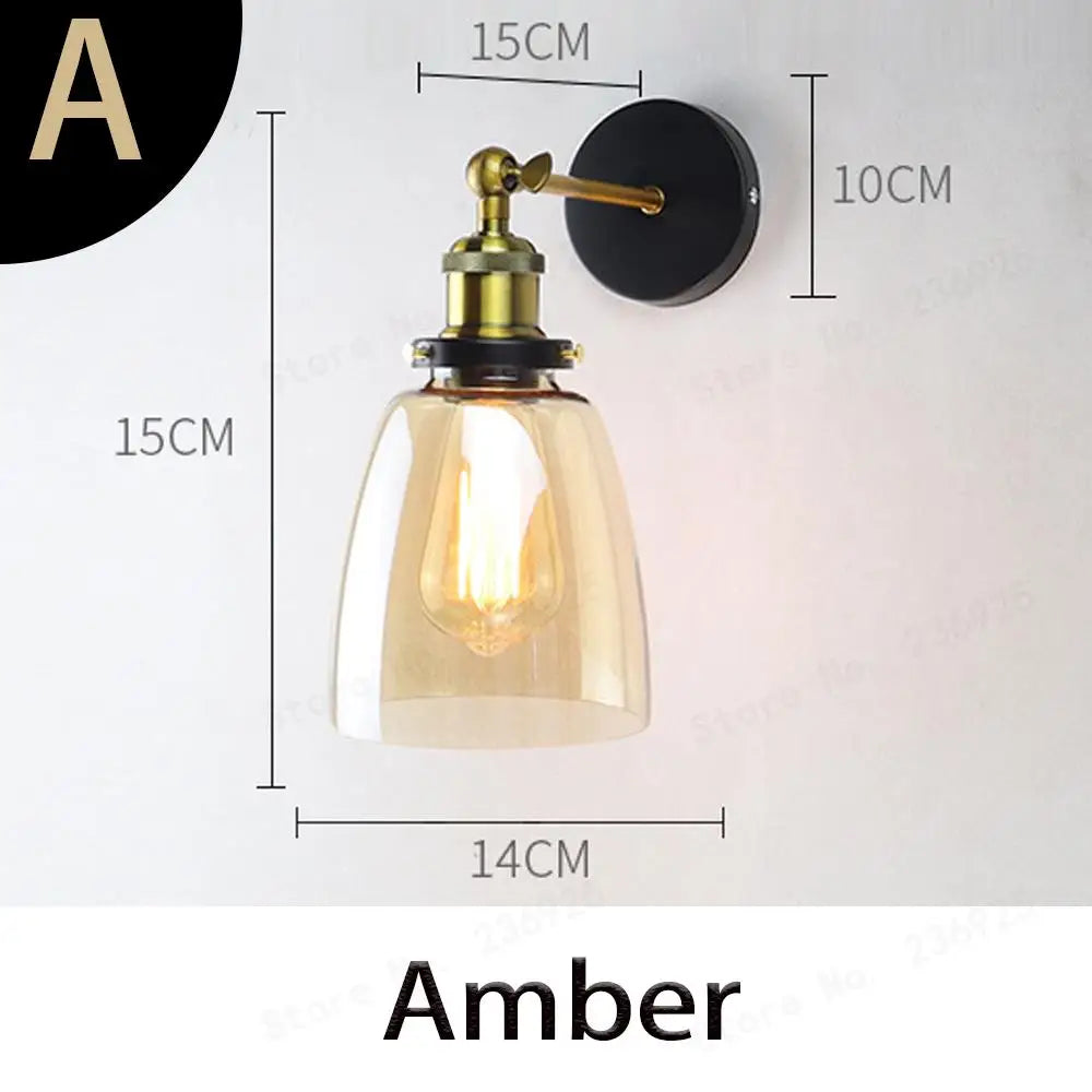 Retro Glass Wall Lamp with Vintage Metal Frame