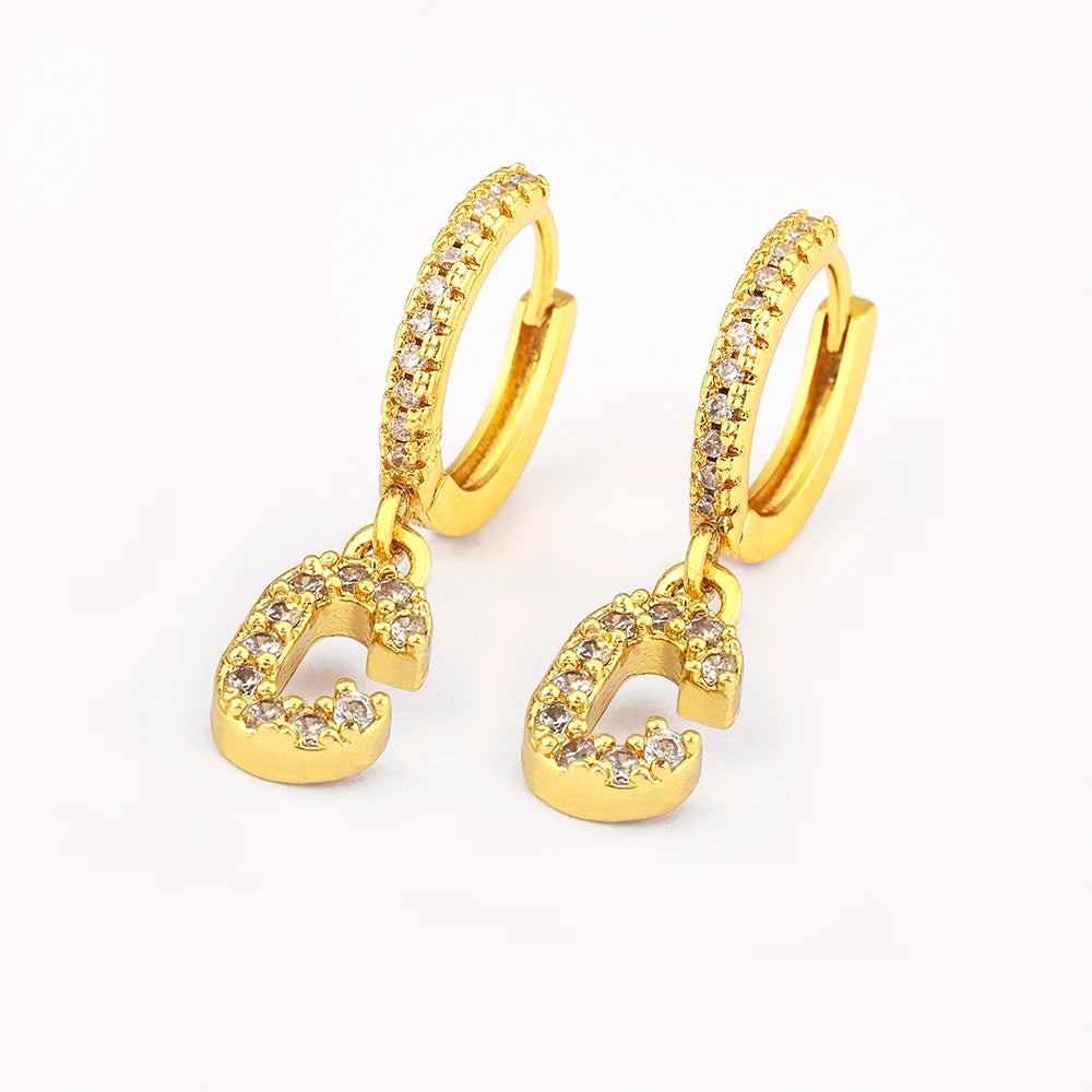 "Gold Zircon Alphabet Hoop Earrings A–Z – Fashion Jewelry Gift
